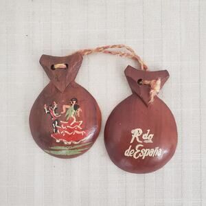 Vintage Spanish Castanets Wood Flamenco Hand Percussion Souvenir Hand Painted